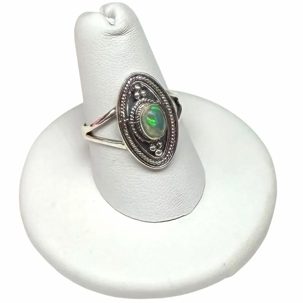 Ethiopian Fire Opal Ring Size 7 Solid 925 Sterling Silver